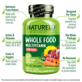 NATURELO Multivitamins for Teenage Girls/Boys, 60 Capsules, Whole Food Multivitamin with Minerals, Non-GMO, Vegetarian