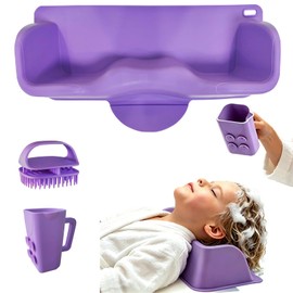 Portable Hair Washing Station for Kids,Children, Pregnant women,Seniors.Neck Support Silicone Shampoo Bowl for Sink or Bathtub,Attached Shampoo Brush and Baby Bath Rinse Cup (Purple)