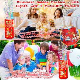 Fireworks Bubble Machine, Automatic Bubbles Maker Toys with Lights & Sounds, Fireworks Outdoor for Bonfire Night, 2024 Chinese New Year, Wedding Party (B)