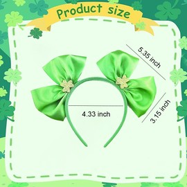 GELXGRIT St. Patrick’s Day Headband Irish Shamrock Bow Hair Hoop Green Clover Sunglasses Green Ribbon Bow Headband Hair Accessory for Women Men Holiday Party Parade Costume Accessories