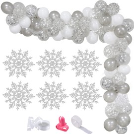 White Silver Snowflake Balloons Garland Arch Kit, Silver Snowflake Confetti Balloons Arch Winter Wonderland Party Decorations for Winter Baby Shower Birthday Baby Its Cold Outside Decorations