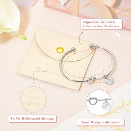 CEELGON Knot Bracelet Bridesmaid Gifts Initial Bracelet & Microfiber Jewelry Bags Pouch Bridesmaid Proposal Gifts for Wedding Day Bridesmaid Jewelry Bridal Party Gifts (Beige Silver J)