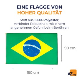 AZ FLAG - Brazil Flag - 150 x 90 cm - Brazilian Flag 100% Polyester with Brass Eyelets - 110 g