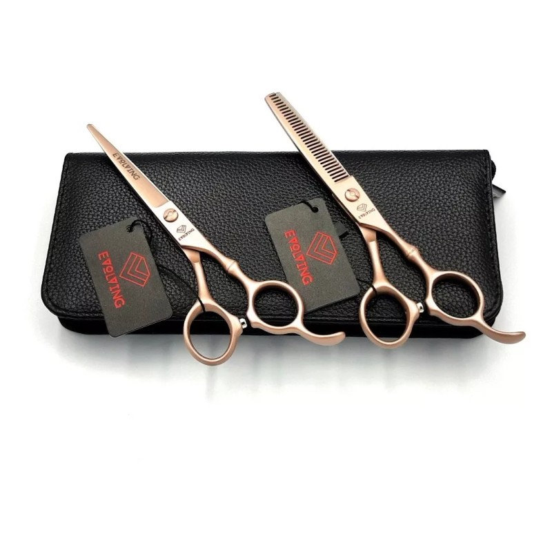 EVOLVING Kit Tijeras Rosa Oro 6 Pulgadas Barbero Estilista Evolving