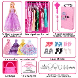 UCanaan Doll Closet Wardrobe for 11.5 Inch Girl Doll Clothes and Accessories Storage Items Including Dolls, Wardrobe many other accessories (Refer Picture Shows)Best Gitfs for girls Christmas Birthday