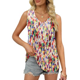 ROSELINLIN Womens Tank Top Loose Fit Summer Tops V Neck Sleeveless T Shirts Candy Color S