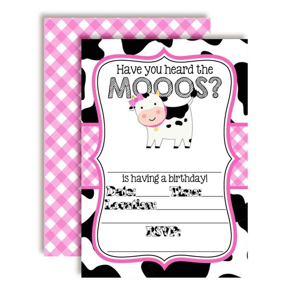 Heard The Moos Pink Cow-Themed Birthday Party Invitations for Kids,