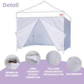 Tradesparker 10x10 Pop up Canopy Sidewall Kit Only, 3 Sidewalls & 1 Doorwall Removable Zipper End Fit for Commercial Instant Tent Canopies,NOT Excluding Top and Frame,Black