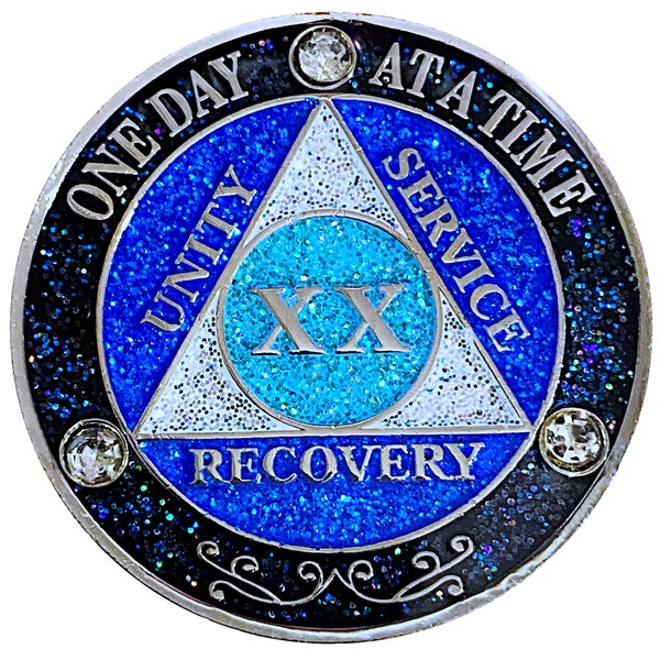 (Years 1-50) AA 20 Year Crystals & Glitter Medallion, Silver