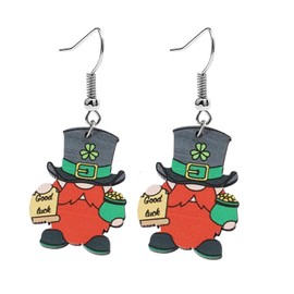 St. Patrick's Day Earrings Green Hat Shamrock Coffee Cup Ice Cream Beer Red and White Dwarf Dangle DropEarrings Unique HollowDangle Earrings Irish Festival Lucky Jewelry for Women (Red dwarf)