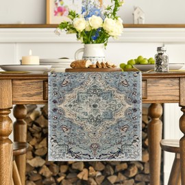 Artoid Mode Boho Bohemia Style Vintage Grey Table Runner, Banquet Table, Kitchen Dining Table Decoration, Indoor, Holiday, Party Decor, 40 x 140 cm