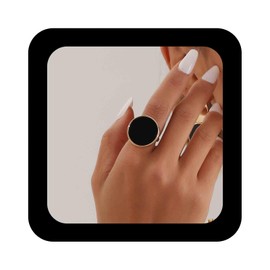 Enautoabs Minimalist Round Flat Onyx Ring Black Onyx Disc Ring Open Adjustable Black Onyx Ring Vintage Round Disc Ring Large Disc Shape Ring Jewelry for Women
