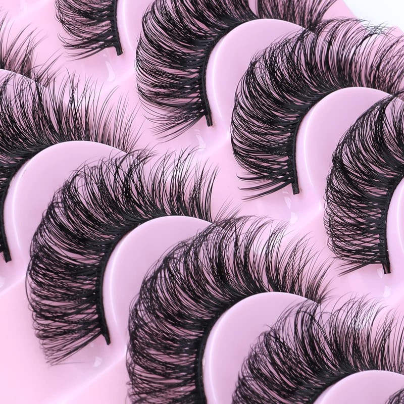 WLLHYF Russian Strip False Lashes Cat Eye Fluffy Wispy Faux