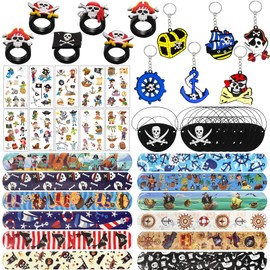 Hpbaggy Pack of 46 Pirate Children's Birthday Parties, Pirate Eye Patch, Pirate Snap Bracelet, Pirate Tattoos, Children's Pirate Key Ring, Children's Pirate Party Decoration