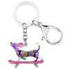 DALANE Enamel Crystal Skateboard Dachshund Keychains Dog Key Ring Pets