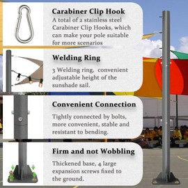 10ft Sun Shade Sail Pole - 3" Diameter Outdoor Sunshade Sail Post Support Awning Canopy Heavy Duty Metal Pole Kit for Patio Garden Deck Playground Backyard - Thickness 1.7mm 1pack