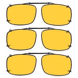 Eyekepper Polarized Yellow Lens Clip On Sunglasses With Spring Draw Bar Large Night Driving Wear Over Glasses 3pack 57x39MM