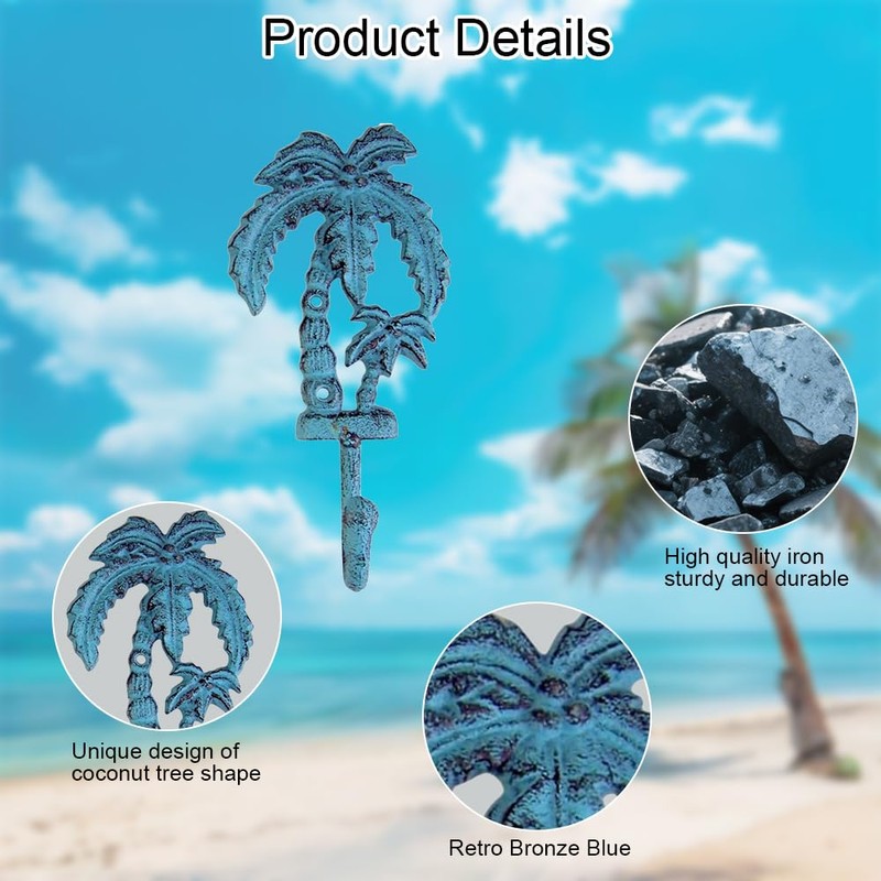 Neletao Palm Tree Cast Iron Wall Hooks Outdoor Towel Hooks