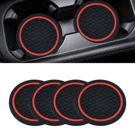4PCS Car Cup Holder Coasters - 2.75 Inch Non-Slip Insert Water Bottle Holder Pads, Dustproof Automotive Interior Accessories Mat, Universal for Vehicles, Trucks, RVs (Red)