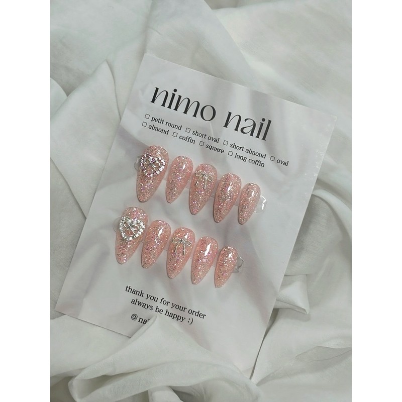 Glitter Nail•Wedding Nail Tip•Handmade Nail Tip - White Heart /