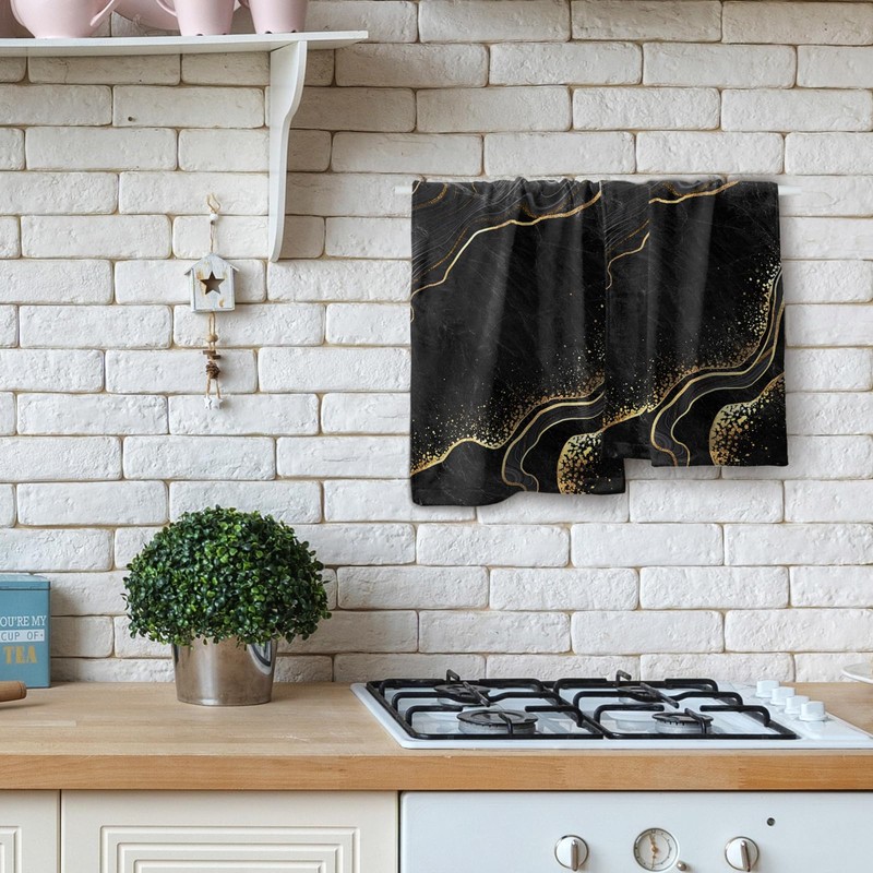 Miaoquhe Black Gold Marble Hand Towel Set of 2, Marble