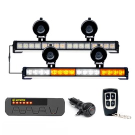 Xprite White & Amber LED Emergency Strobe Dash Lights, Interior Windshield Visor Safety Flashing Light Bars for for Construction Vehicles Trucks Vans