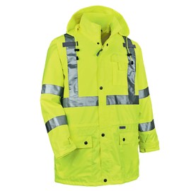 Ergodyne GloWear 8365 Rain Jacket, High Visibility, Reflective, ANSI Compliant , Lime