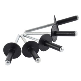 ISPINNER 100pcs 3/16" x 1/2" Large Flange Aluminum Blind Rivets, Pop Rivets Grip Grange 6-8mm (Black)