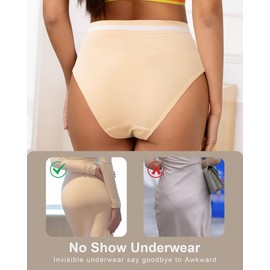 Eiggam Slight Tummy Control Underwear for Women High Waisted Underwear Moisture Wicking Undies Breathable Cheeky Bikini Stretch Comfortable No Show Panties Pack(L)