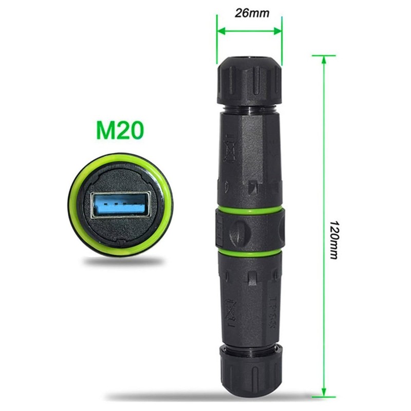 Cablecc IP68 Waterproof M20 Locking Type-A USB3.0 5Gbps USB-A Female