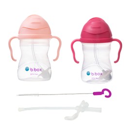b.box Learning Cup Pack of 2 with Replacement Straws and Cleaning Brush | Flip Top, Heavy Straw, Handle, Leak-Proof | BPA Free & for Dishwasher | From 6 m | 2 x 240 ml