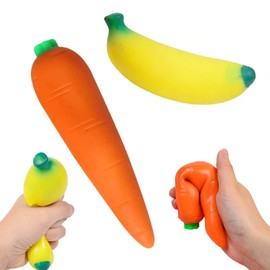 Carrot and Banana Squishy Toys Simulation Stress Relief Fidget Toy Set, Stretchable Squeeze Toys for Kids and Adults, Party Favors