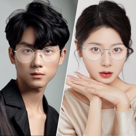 Aroncent Blue Light Cut Glasses, Round Antique, Stylish, PC Glasses, Women's, Portable, Lightweight, Case Storage, Portable, Compatible with TVs and Computers, Friends, Coworkers, Boyfriend and Girlfriend, Family Gift, Silver