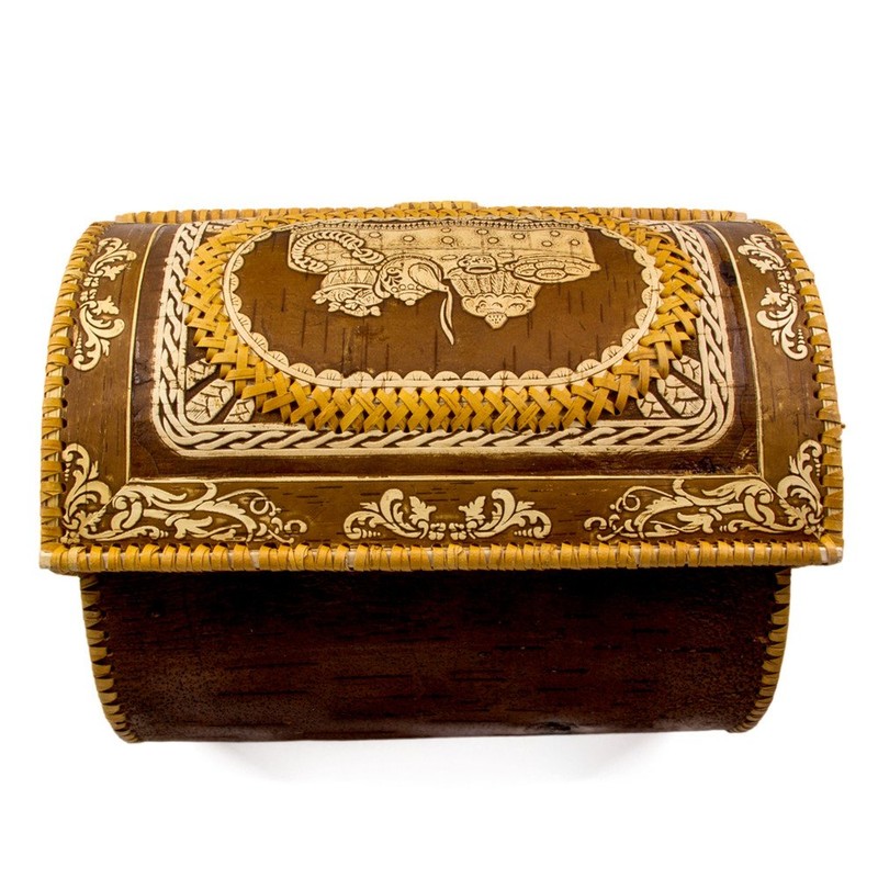 Handmade Natural Birch Bark Wooden Roll Top Bread Box Kitchen