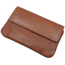 myledershop Echt Rindleder Schlüsselbörse/Schlüsseltasche/Schlüsseletui/Schlüsselmäppchen mit Einkaufswagenchip (Cognac)