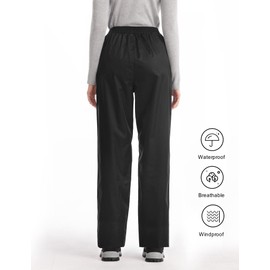 iCreek Women's Rain Pants Waterproof Hiking Pants Windproof Lightweight Over Pants Work Rain Outdoor for Golf, Fishing (Black, X-Small/29 Inseam)