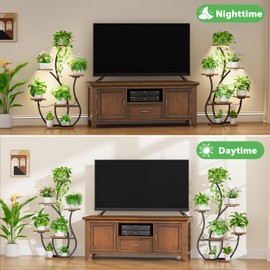 CODACE Plant Stand Indoor with Grow Lights - 2 PCS Indoor Plant Shelf, 6 Tiered Corner Plant Stands for Indoor Plants, Swan-Shaped Plant Holder, Metal Flower Display Rack for Living Room (Black)