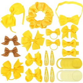 LALASTYLE 48Pcs Yellow Girls School Hair Accessories Kit, Yellow Bow Hair Clips, Hair Hoop, Hair Rope, Elastics Headband, Hair Accessories for Girls Birthday Gift