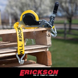 Retractable Ratchet Tie Down 1.5 inch x 16 feet Self-Locking 5000lb Breaking Strength Yellow Polyester Webbing