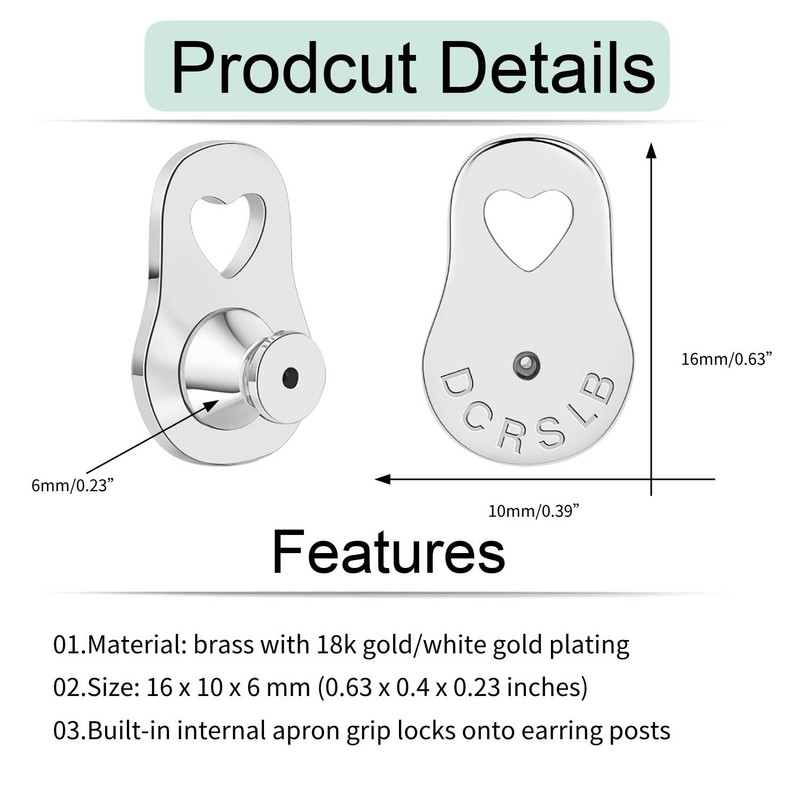 Earring Backs for Droopy Ears, 4pcs Heart Shape Earring Lifter