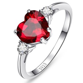 Bonlavie Created Ruby Ring Heart Cut 925 Sterling Silver Rings for Women Red Gemstone Engagement Rings Birthstone Jewelry Gift Size M 1/2