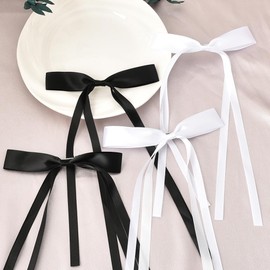 Bow Ribbon Hair Clips for Women Girls French Barrette Hair Clip Bow for Teen Girls White Black Ribbon Bow Hair Clip for Women Thin Thick Hair Accessories Ribbon Bow Metal Hair Clip 4Pcs