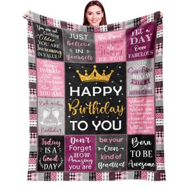Hiagkmet Throw Blanket Birthday Gifts for Women Friendship Blanket Purple 60"x50", Happy Birthday Decorations for Women, Womens Birthday Gift Ideas for Her Friend Mom Sister Grandma Wife