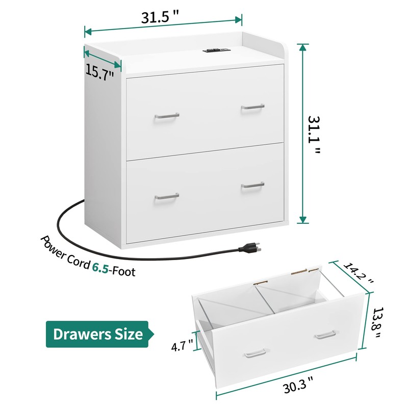 YITAHOME 2 Drawer File Cabinet with Charging Station, Lateral Filing