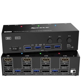 4K144Hz HDMI KVM Switch 3 Monitors 3 Computers, Dual Monitor KVM Switch Support Simulation EDID 4K@60Hz,2K@144Hz,