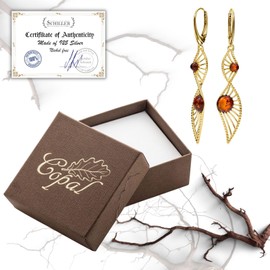Women's Earrings Made of Baltic Amber and 925 Sterling Silver with Gold Plating, Sterling Silver