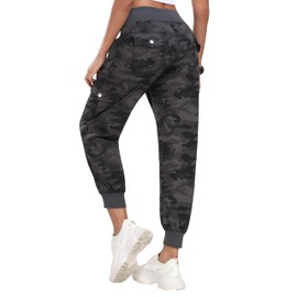 MoFiz Hiking Cargo Pants for Women with Pockets Lightweight Quick Dry Athletic Outdoor Summer Travel Casual Joggers Sweatpants Camouflage Dark Grey L
