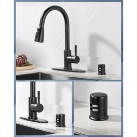 Kitchen Faucet with Air Gap: WOWOW Stainless Steel Kitchen Sink Faucet and Dishwasher Air Gap Kits for Kitchen Sink 2 or 4 Hole, Oil Rubbed Bronze Kitchen Faucet Combo with Sprayer
