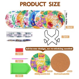 CHEUNGHAO 8 Pack Diamond Painting Coasters with Stand Thank You Theme DIY Diamond Art Coasters Diamond Art Painting Kit Diamond Craft Coasters Beginners Gift Supplies