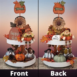 Two Tier Tray | Decorative Rustic Wood Farmhouse Decor for Kitchen Counter, Dining Table, Bathroom, Coffee Bar | Shabby Chic Wooden 2-Tiered Display Tray | Cupcake Stand | Dessert Serving Platter